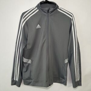 Adidas Climalite Full Zip Track Jacket Women Size Medium Gray White Three Stripe